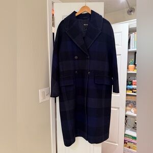 Madewell Oversized Dark Navy Checkered Italian Wool Overcoat